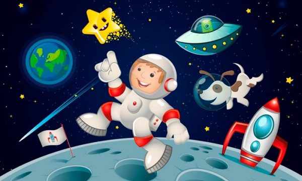 Animated astronaut walks on the moon