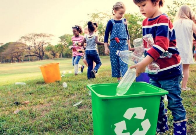 Дети учатся сортировать мусор