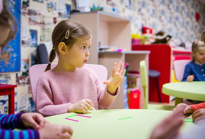 Girl in class in kindergarten