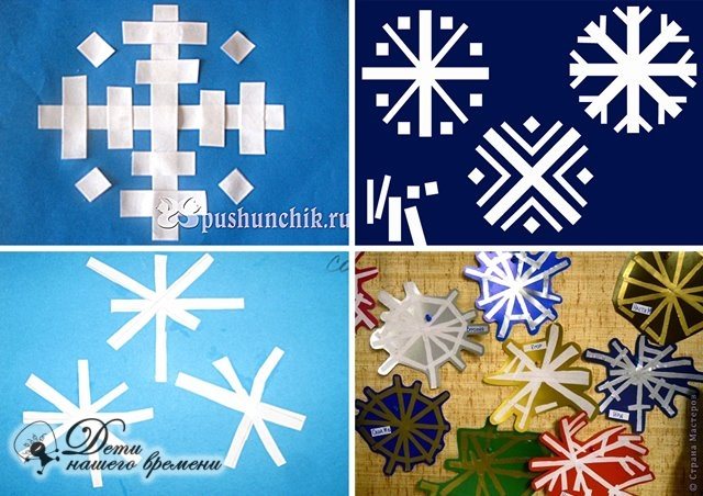 figured snowflake made of tape and self-adhesive paper, children&#39;s creativity