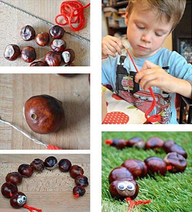 Chestnut caterpillar - Crafts made from natural materials for kindergarten