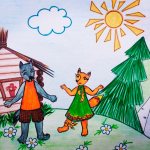 Иллюстрация к сказке: Волк встречает Хитрую лису
