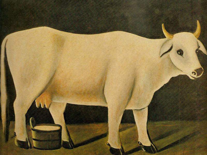 Painting by N. Pirosmani “White cow on a black background.”