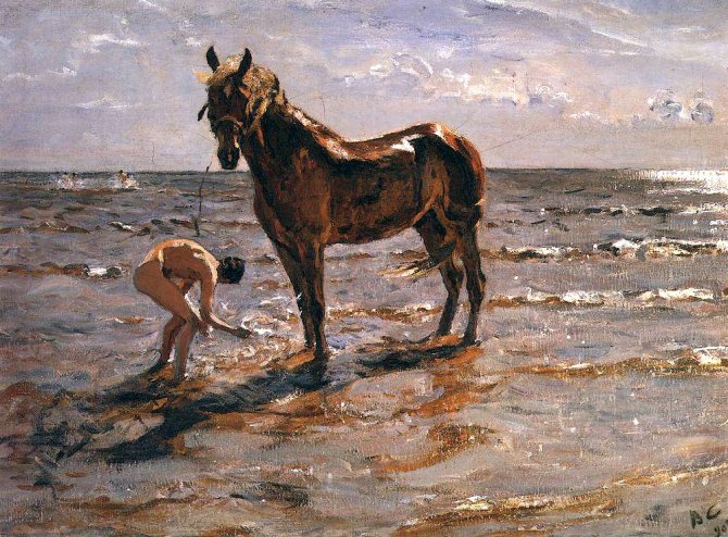 Painting by V. Serov “Bathing a Horse”. 1905 