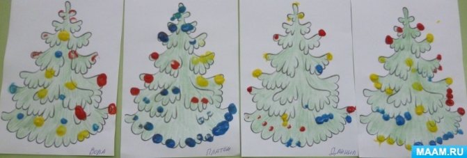 Summary of a finger painting lesson in the second early age group “Let&#39;s decorate the Christmas tree for forest animals”