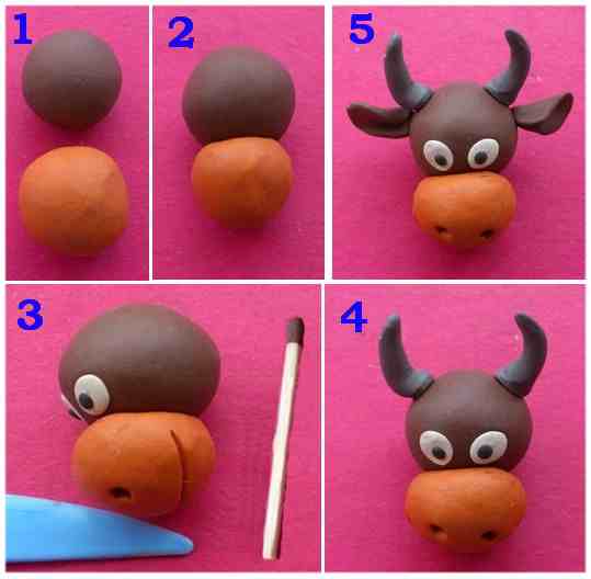 We sculpt the cow Zorka from plasticine, step 1 - 5