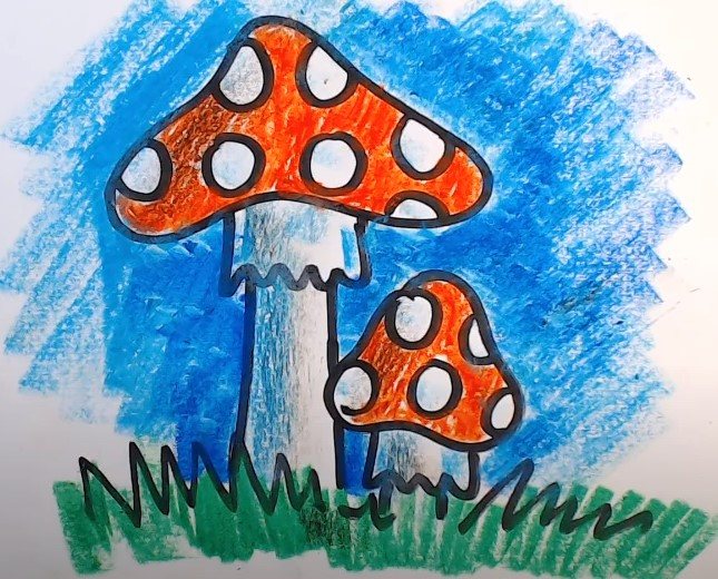 fly agaric with colored pencils