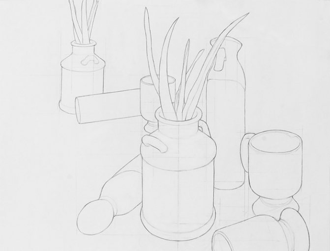 The photo shows - Pencil drawing for beginners, fig. Drawing multiple objects 
