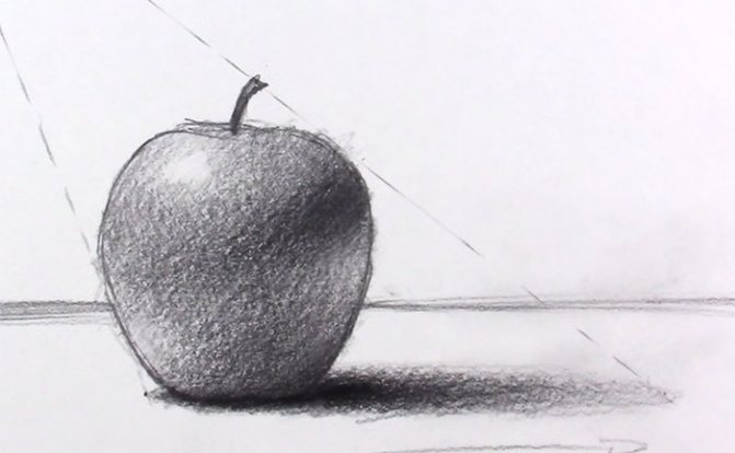 The photo shows - Pencil drawing for beginners, fig. Apple drawing 