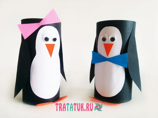 Penguins made from toilet rolls