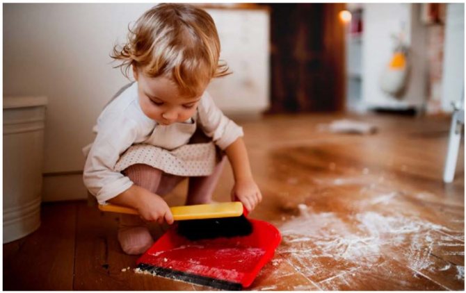 По методике Монтессори детям 2 лет можно начать поручать и общие домашние дела.