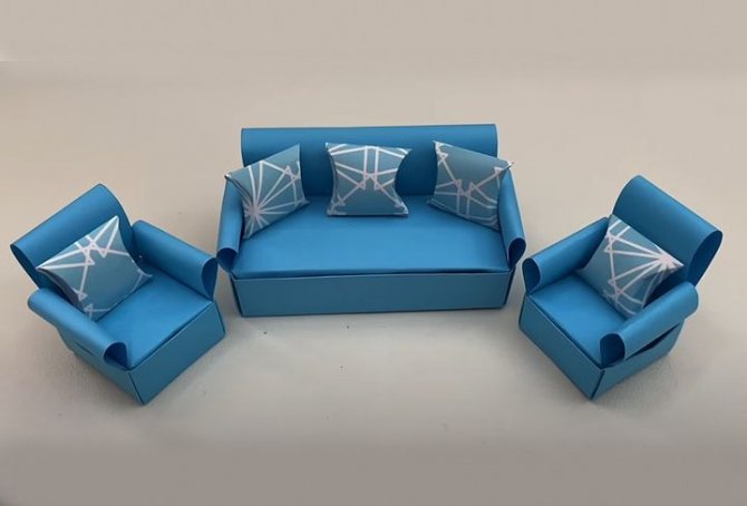 Step-by-step assembly of a sofa for a dollhouse using the origami technique