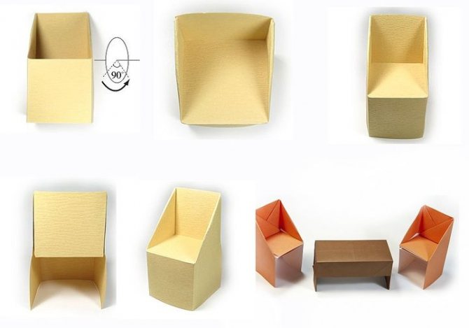 Step-by-step assembly of a chair for a dollhouse using the origami technique
