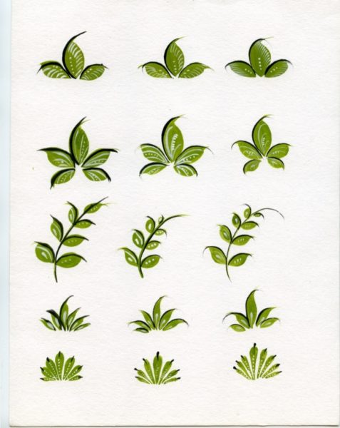 Different types of leaves in Gorodets painting