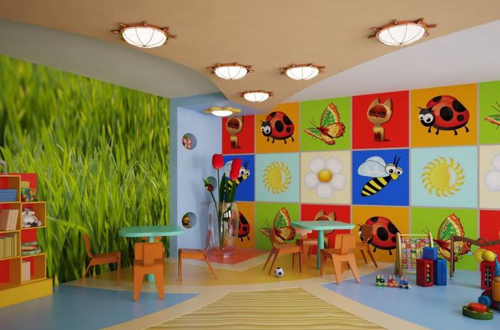 Drawings of insects in the interior of a kindergarten