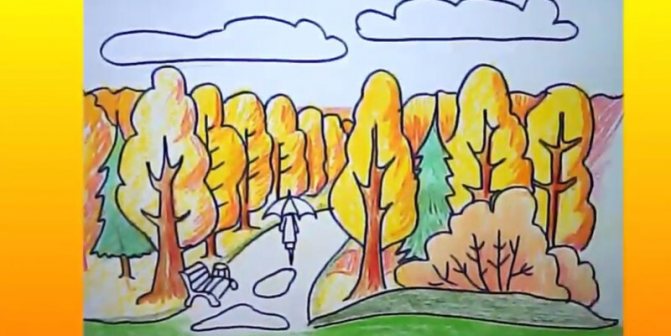 Drawing on the theme of autumn for kindergarten and school