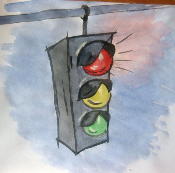 Рисунок светофора для детей для раскрашивания карандашом, красками с руками, дорогой, лицом