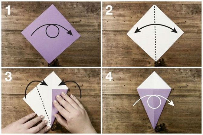 Assembling a paper swan: stages 1-4