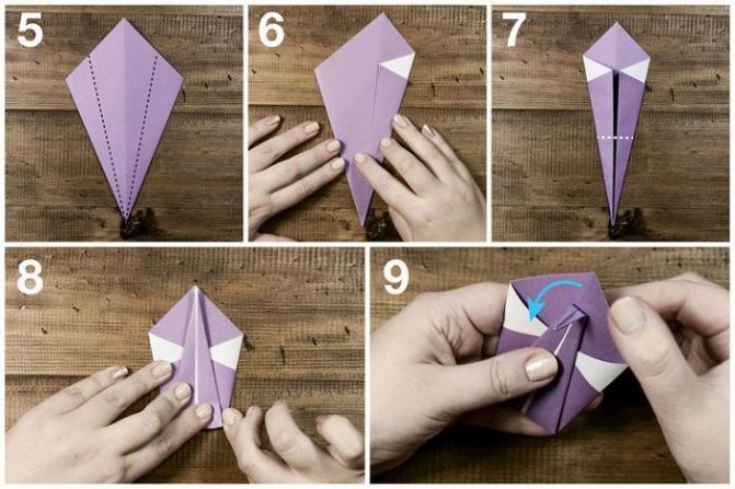 Assembling a paper swan: steps 5-9
