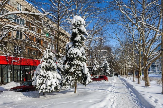 Winter street in the snow