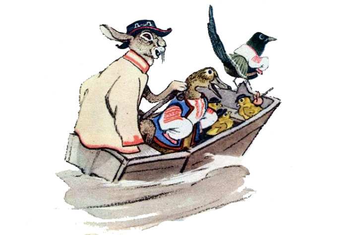 Animals sailing in a boat, drawing picture illustration